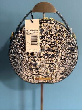 Brahmin Lane Blue Filigree Melbourne Leather Round Crossbody Bag
